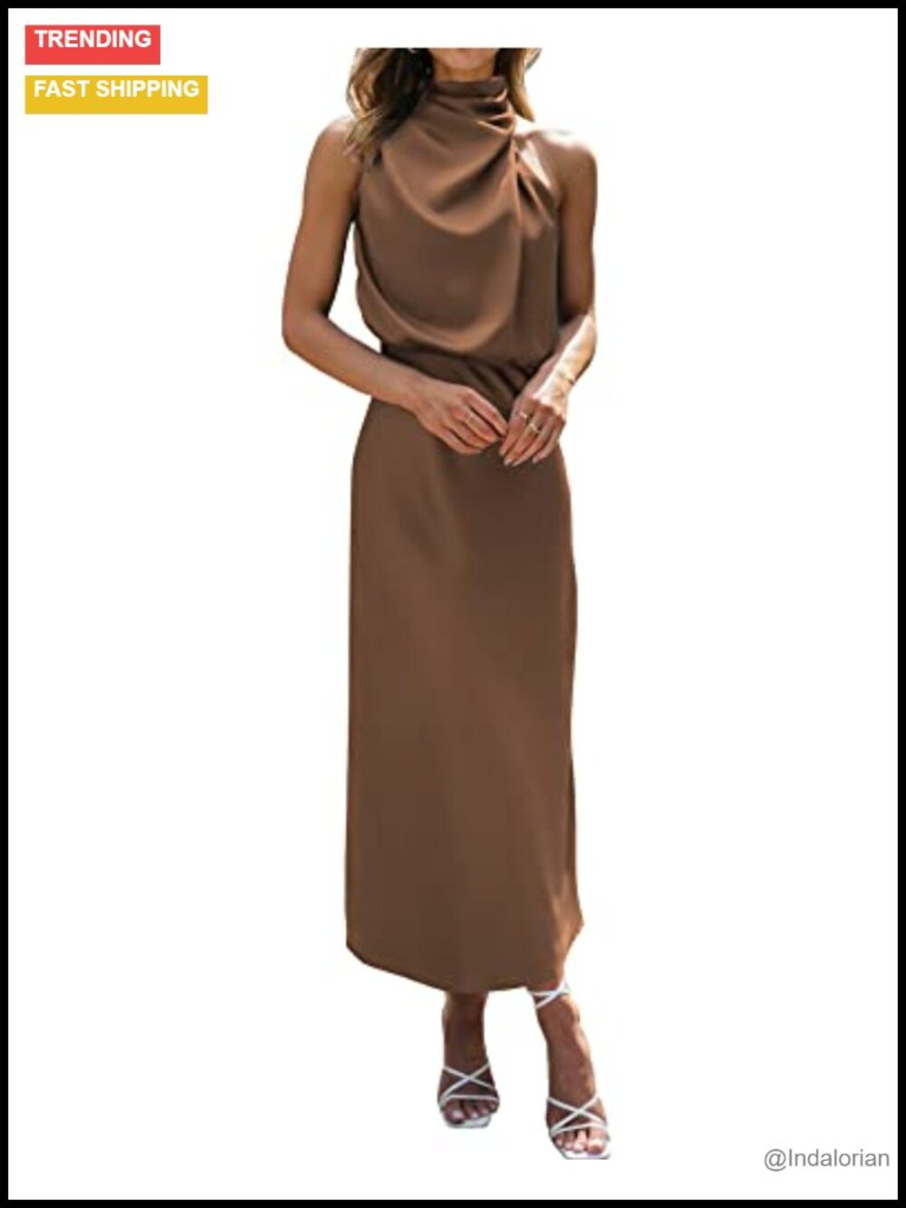 Satin Mock Neck Sleeveless Maxi Formal Cocktail Dress